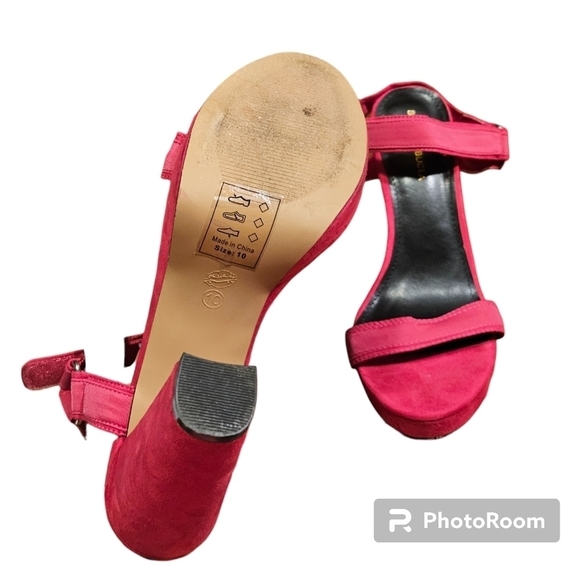 Shoe Republic Fuchsia Faux Suede Chunky Heel Ankle Strap Open Toe Heels Size 10 - Picture 6 of 9